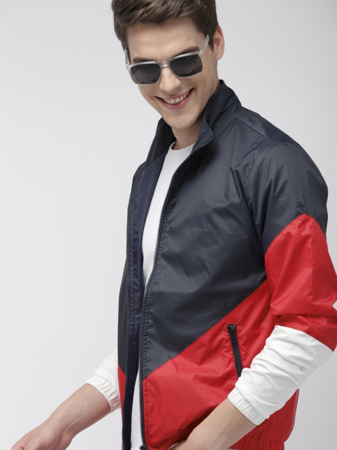 

Mast & Harbour Men Navy Blue & Red Colourblocked Sporty Jacket