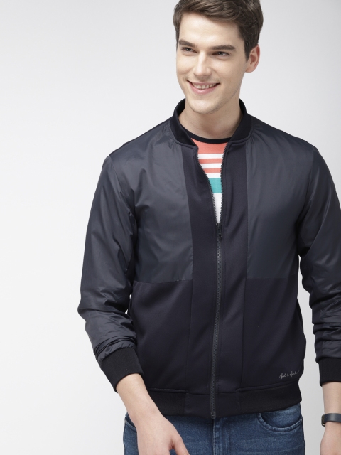 

Mast & Harbour Men Navy Blue Solid Bomber Jacket