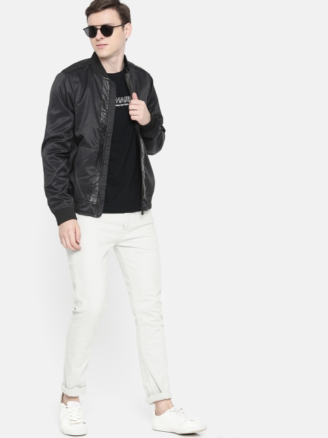 

Mast & Harbour Men Black Self Design Bomber Jacket