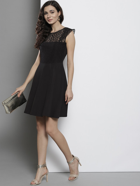 

DOROTHY PERKINS Women Black Lace Detail Fit & Flare Dress