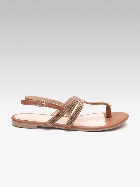 

DOROTHY PERKINS Women Brown Embellished T-Strap Flats