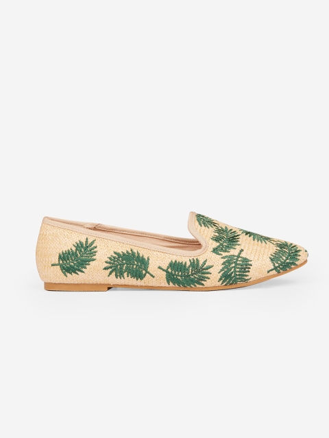

DOROTHY PERKINS Women Beige & Green Embroidered Slip-On Sneakers