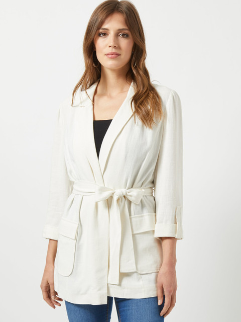 

DOROTHY PERKINS Off-White Solid Open Front Shrug