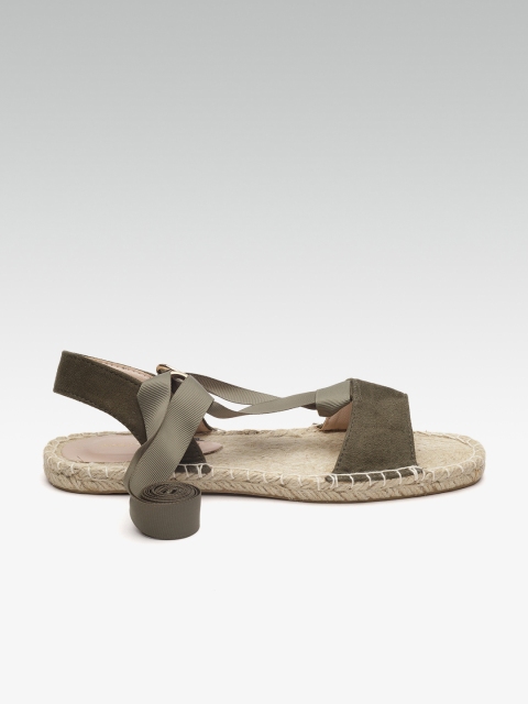 

DOROTHY PERKINS Women Olive Green Solid Open Toe Flats