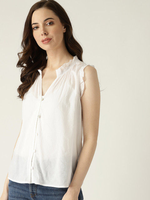 

MANGO Women White Semi-Sheer Solid Shirt Style Top