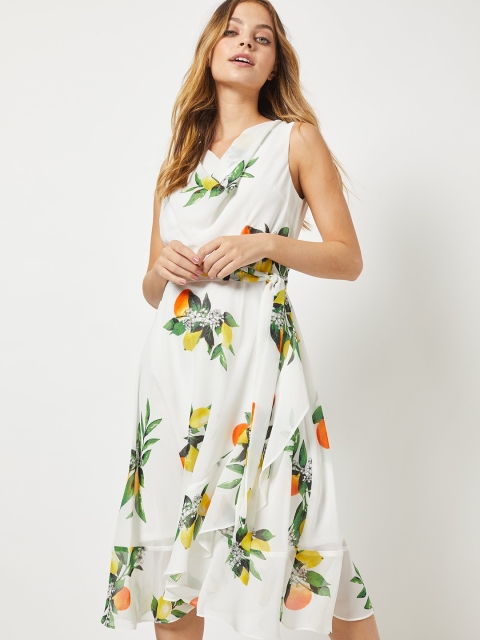 

DOROTHY PERKINS Women White & Green Printed A-Line Dress