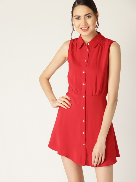 

MANGO Women Red Solid Shirt Dress