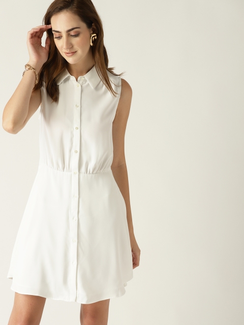 

MANGO Women White Solid Shirt Dress