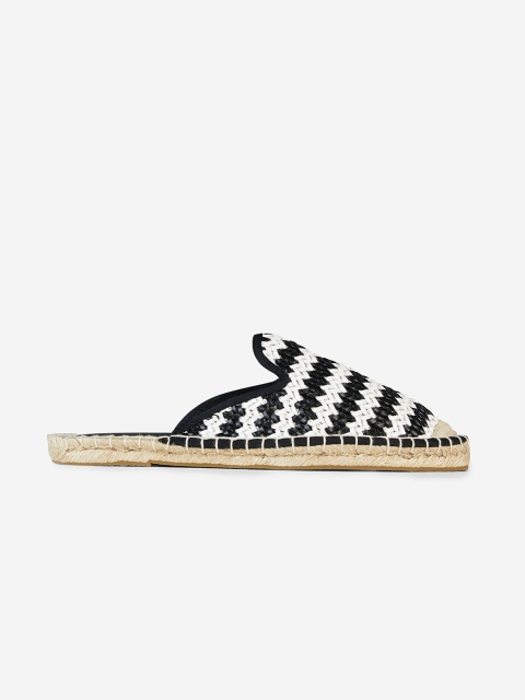 

DOROTHY PERKINS Women Black & White Striped Espradille Mules