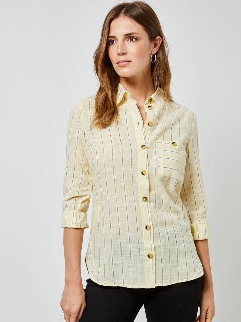

DOROTHY PERKINS Women Yellow & White Regular Fit Striped Casual Shirt