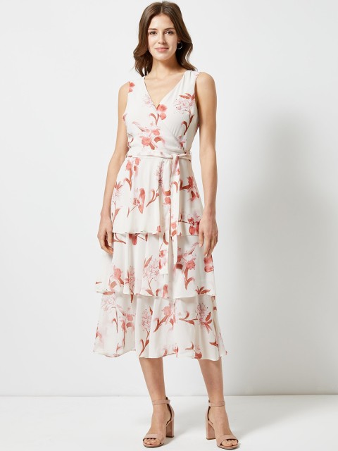 

DOROTHY PERKINS Women Off-White & Peach-Coloured Printed Wrap Dress
