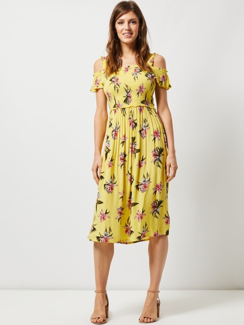 

DOROTHY PERKINS Women Yellow & Pink Printed A-Line Dress