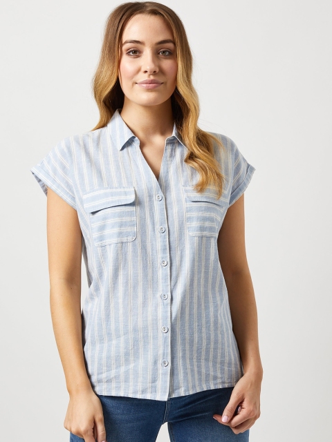 

DOROTHY PERKINS Women Blue & White Regular Fit Striped Casual Shirt