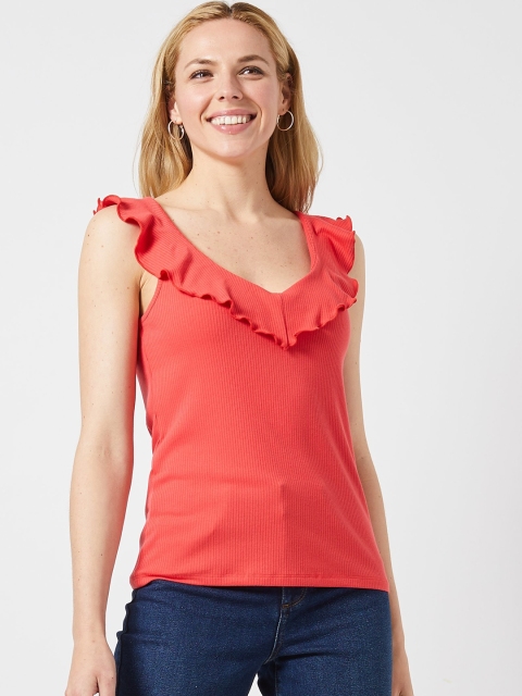 

DOROTHY PERKINS Women Coral Pink Self-Striped Top