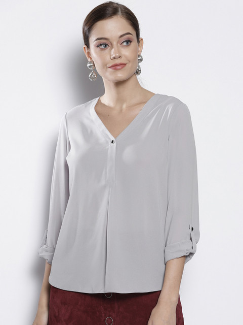 

DOROTHY PERKINS Women Grey Solid Top