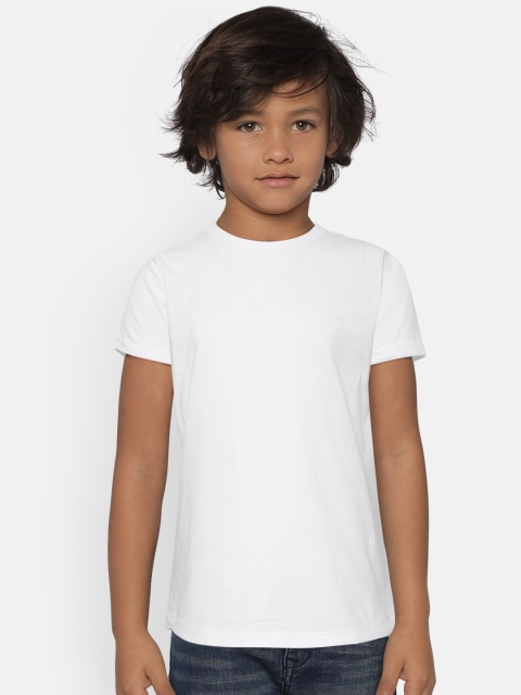 

Mango Kids Boys White Solid Round Neck Longline T-shirt