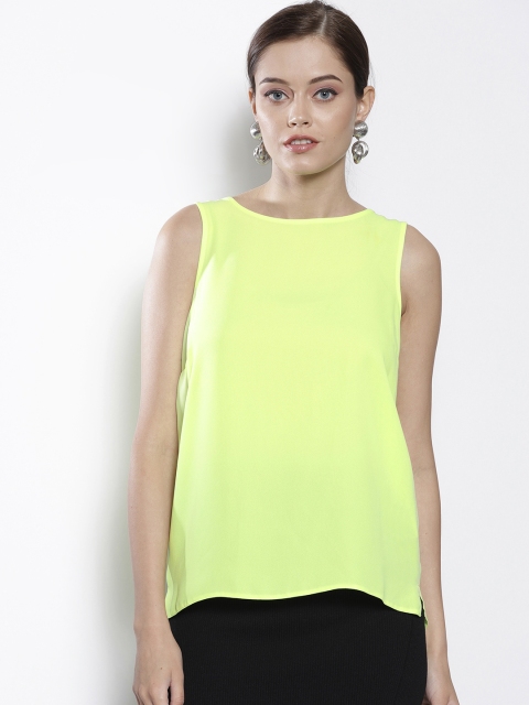 

DOROTHY PERKINS Women Fluorescent Yellow Solid Styled Back Top