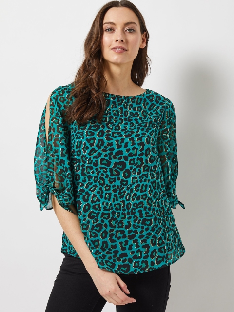 

DOROTHY PERKINS Women Green & Black Animal Print Top