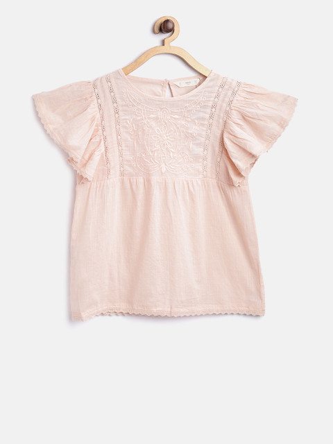 

Mango Kids Girls Peach-Coloured Embroidered Top