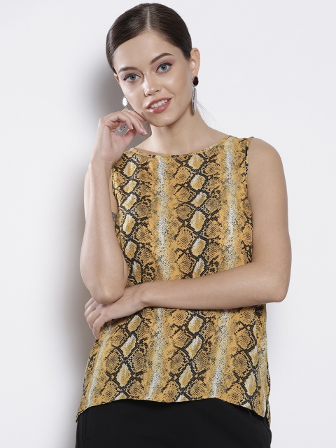 

DOROTHY PERKINS Women Mustard Yellow and Black Snake Print Styled Back Top