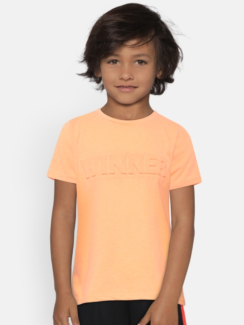 

Mango Kids Boys Neon Orange Emboss Printed Detail Round Neck T-shirt