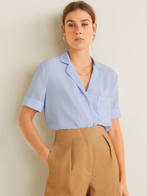 

MANGO Women Blue Solid Shirt