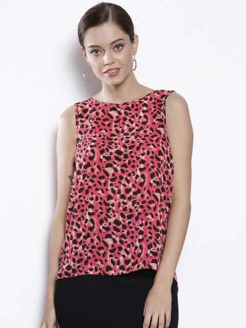 

DOROTHY PERKINS Women Pink & Black Animal Print Styled Back Top