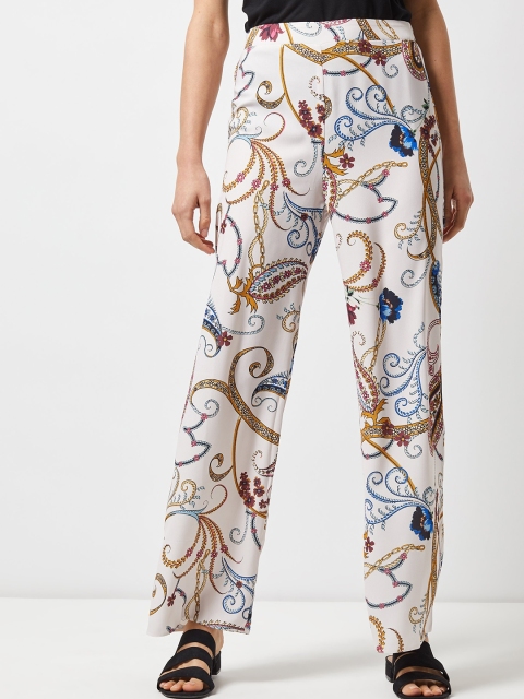 

DOROTHY PERKINS Women Off-White & Mustard Yellow Regular Fit Printed Trousers