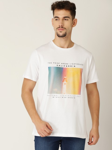 

MANGO MAN Men White Printed Round Neck T-shirt