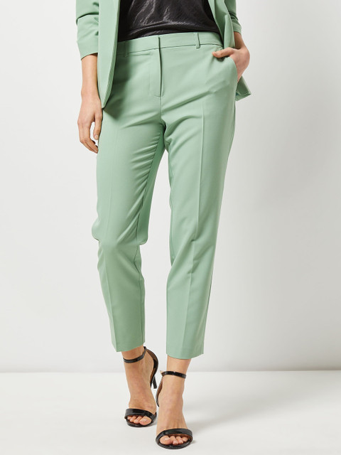 

DOROTHY PERKINS Women Green Regular Fit Solid Cropped Formal Trousers