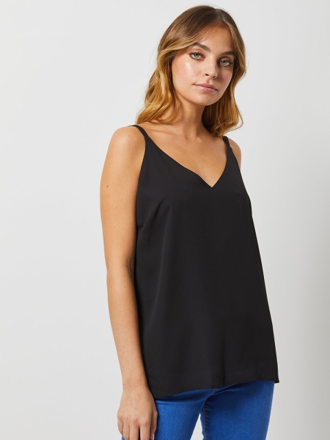 

DOROTHY PERKINS Women Petite Black Solid Styled Back Top