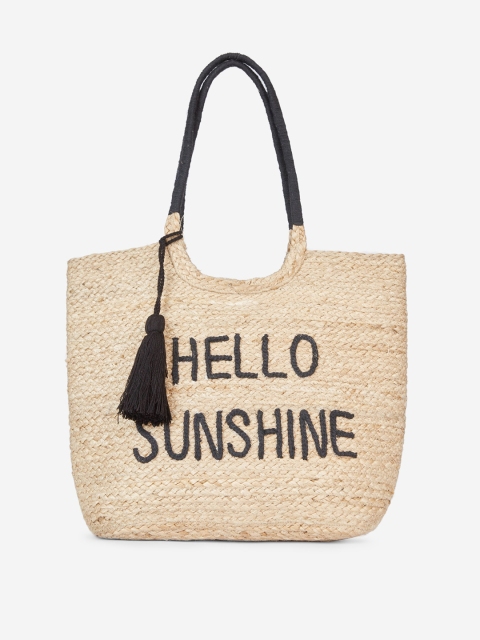 

DOROTHY PERKINS Beige Self-Design Jute Tote Bag