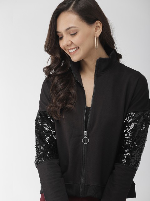 

Mast & Harbour Women Black Solid Sequinned Sweatshirt