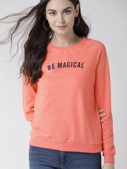 

Mast & Harbour Women Coral Orange Solid Sweatshirt