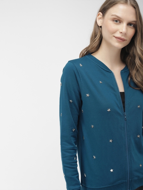 

Mast & Harbour Women Blue Solid Embellished Sweatshirt