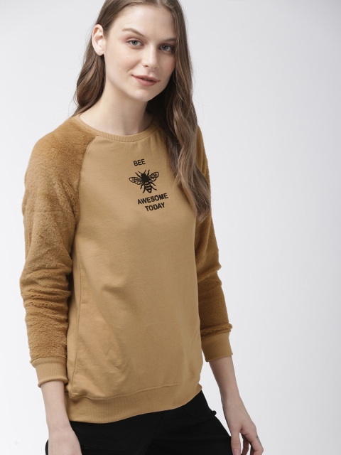 

Mast & Harbour Women Camel Brown Solid Sweatshirt