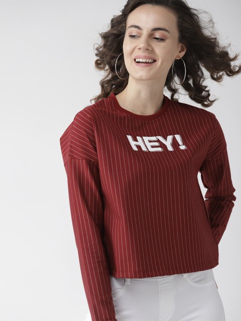 

Mast & Harbour Women Red & White Striped Cropped Sweatshirt