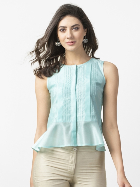 

Fabindia Women Blue Solid Peplum Top