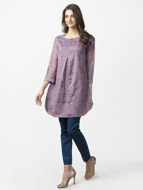 

Fabindia Navy Blue & Pink Printed Tunic