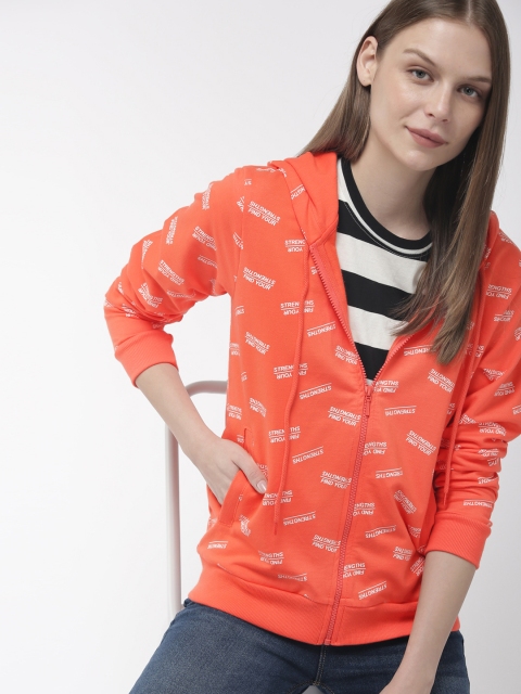 

Mast & Harbour Women Orange Printed Hooded Sweatshirt