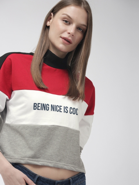 

Mast & Harbour Women White & Grey Melange Colourblocked Sweatshirt