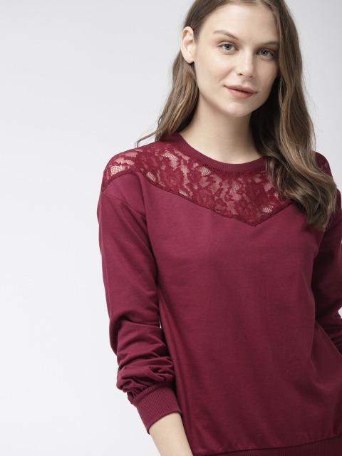 

Mast & Harbour Women Burgundy Solid Sweatshirt