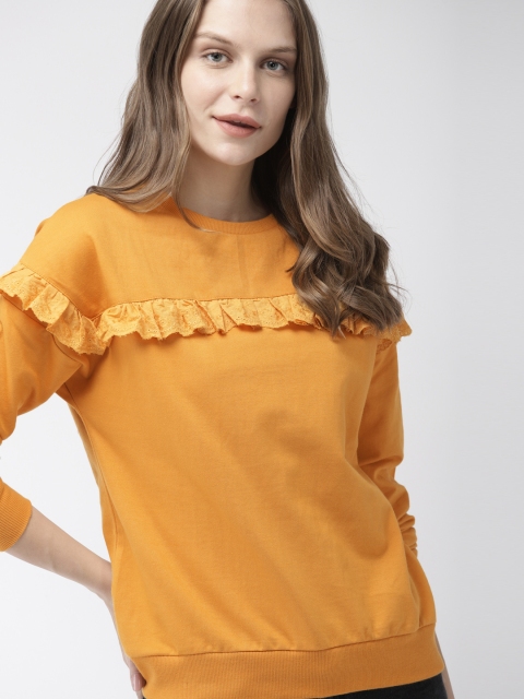 

Mast & Harbour Women Mustard Yellow Solid Sweatshirt
