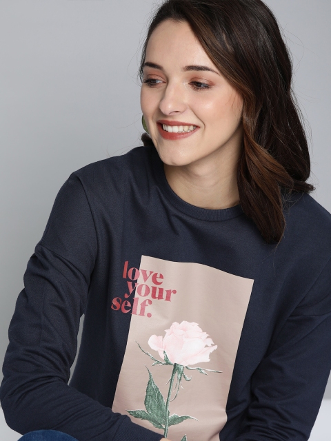 

Mast & Harbour Women Navy Blue Printed Sweatshirt
