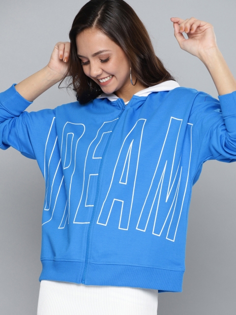 

Mast & Harbour Women Blue & White Printed Hooded Sweatshirt