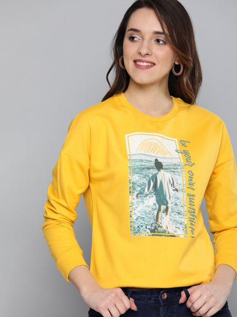 

Mast & Harbour Women Yellow Printed Sweatshirt