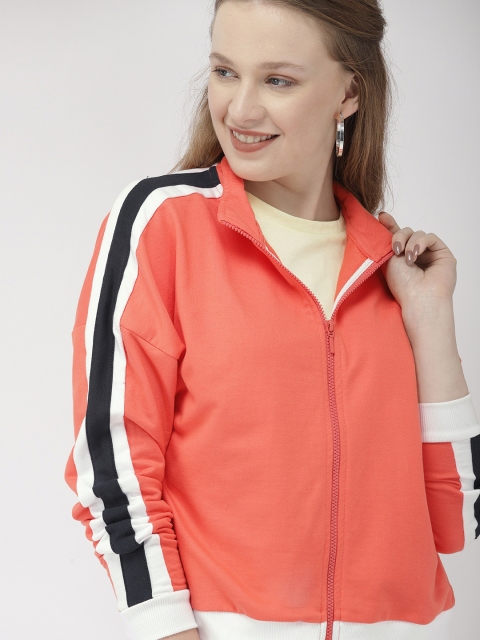 

Mast & Harbour Women Coral Pink Solid Sweatshirt