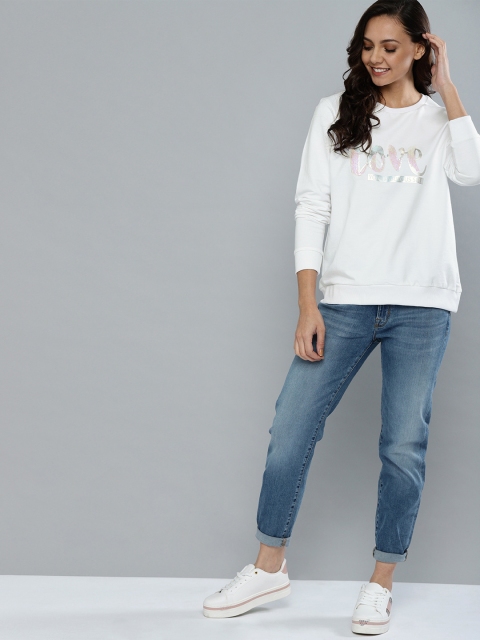 

Mast & Harbour Women White Printed & Sequinned Sweatshirt