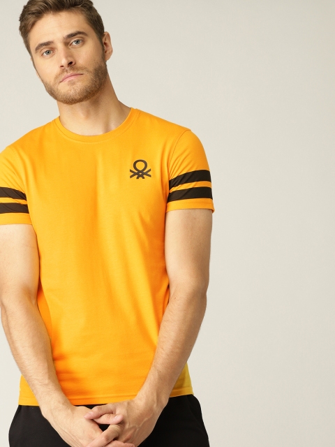

United Colors of Benetton Men Mustard Yellow Solid T-shirt