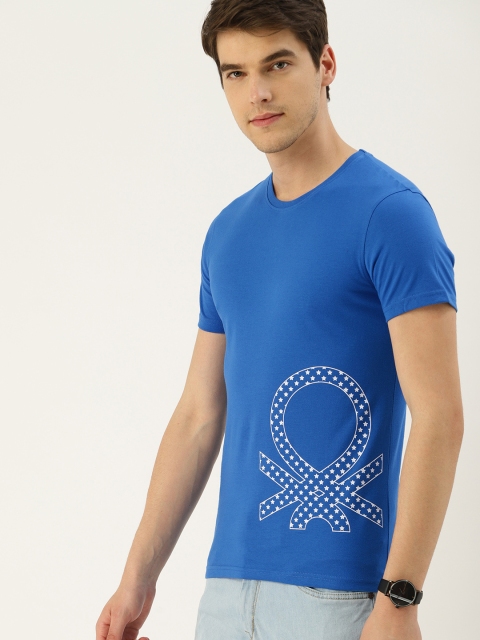 

United Colors of Benetton Men Blue Printed T-shirt